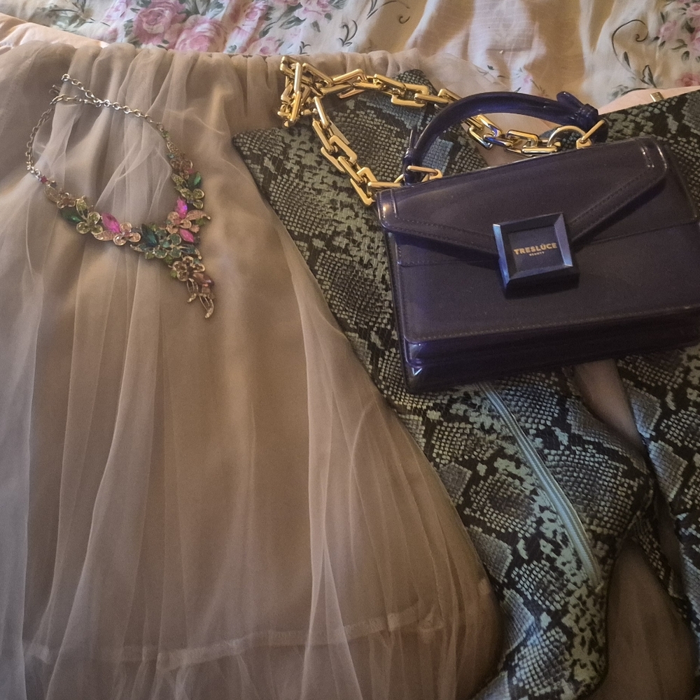 Snakeskin Pattern Knee-High Boots - Blue - Picture 3 of 4